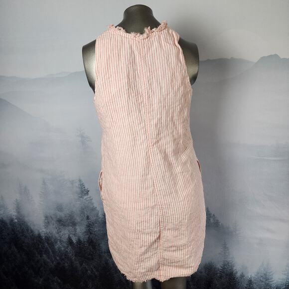 Tommy Bahama Mini Cabana Pink Striped Linen Fringe Shift Dress | Women's S/P - Picture 9 of 15